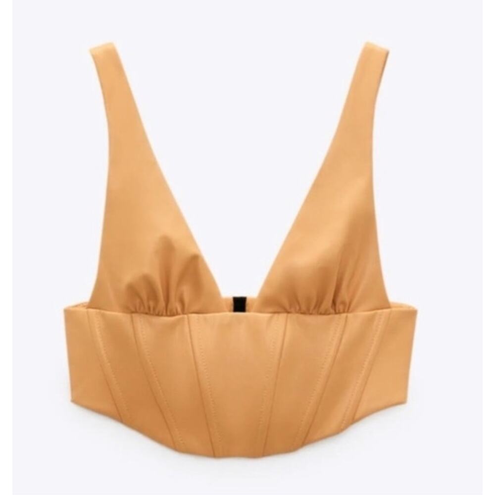 Zara Tan Faux Leather Corset Bustier Crop Top Going Out Size Medium